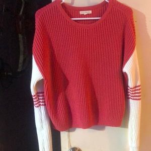 Pink and white medium womens thick knit sweater.